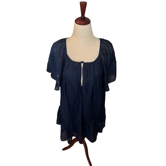 Abercrombie & Fitch navy tiered ruffle sleeve trapeze dress size LP - NWT - Picture 8 of 9